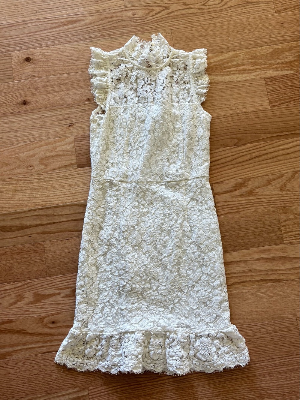 Anthropologie Cream Lace Ruffle Dress